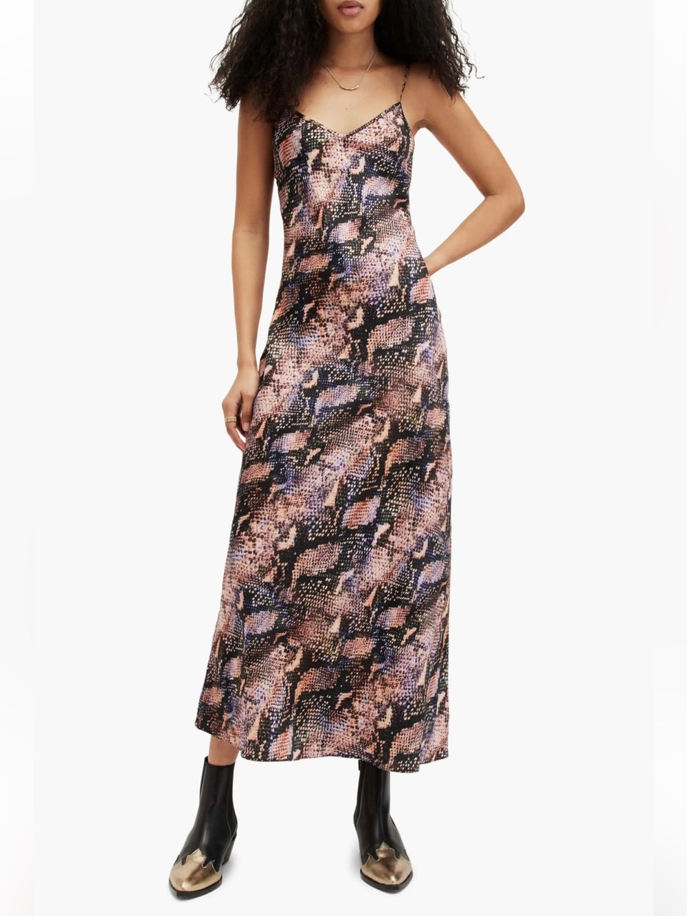 All Saints Pink Multi Snake-Print BRYONY TAHOE DRESS Maxi Dress Size 8 Medium